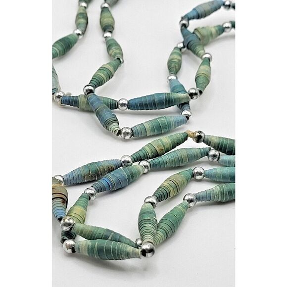 Handmade Recycled Paper Bead Necklace Ten Thousand Villages 60in - Picture 3 of 4